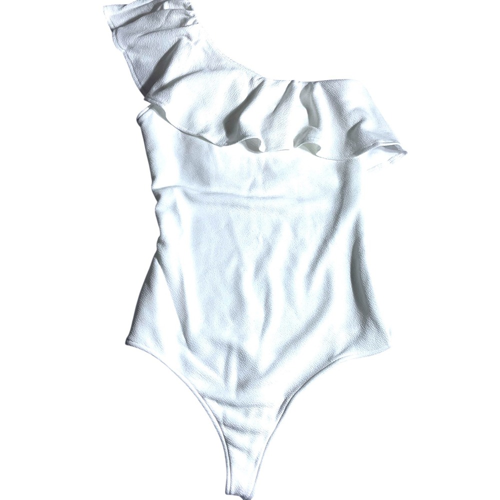 Show Me Your Mumu Ophelia Ruffle Bodysuit Bone Stretch Small NWT $94